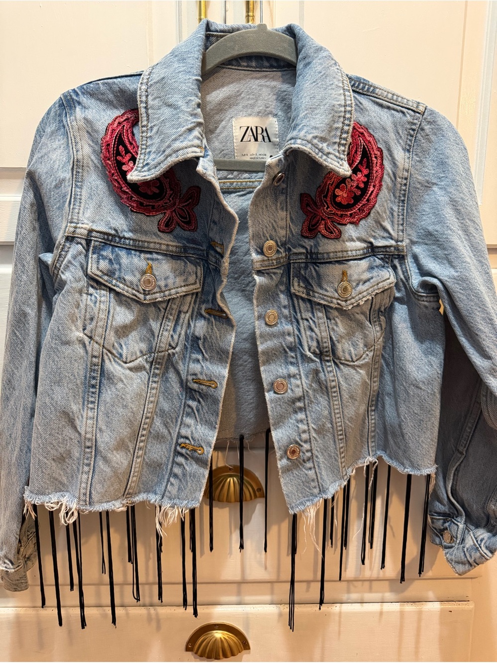Denim jacket repurposed from a Zara blue denim cropped jacket S very well done